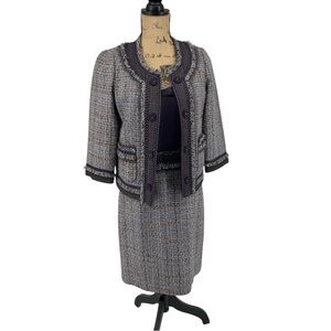 Rebecca Taylor 2 Pc Purple Tweed‎ Dress Jacket A Line Silk Classic Retro Office